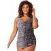 Plus Size Women's Sarong Front One Piece Swimsuit by Swimsuits For All in Silver Foil Leopard (Size 24)