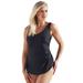 Plus Size Women's Sarong Front One Piece Swimsuit by Swimsuits For All in Black (Size 8)