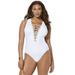 Plus Size Women's Lace Up One Piece Swimsuit by Swimsuits For All in White (Size 4)