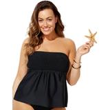 Plus Size Women's Smocked Bandeau Tankini Top by Swimsuits For All in Black (Size 10)