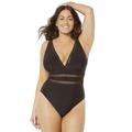 Plus Size Women's Lattice Plunge One Piece Swimsuit by Swimsuits For All in Black (Size 24)