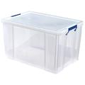 BANKERS BOX 85L Plastic Storage Boxes with Lids. ProStore Super Strong Stackable Plastic Storage Boxes (37.5 x 57.5 x 38cm), Made in the UK, Clear