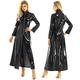 CHICTRY Women Adult PVC Leather Shiny Metallic Turtleneck Zipper Trench Coat Long Jacket Cloak Dress Black M