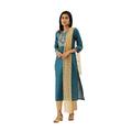 kurta set for women Indian Designer Dresses Tunic Tops Kurti with Trousers Party wear, Teal Blue & Gold, S