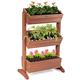 COSTWAY 3-Tier Raised Garden Bed, Vertical Flower Pots Rack with Detachable Ladder and Adjustable Shelf, Wooden Elevated Planters Stand for Indoor Outdoor