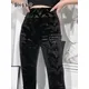 InsDoit-Pantalon Gothique en Velours Vintage pour Femme Noir Sexy Slim FjStreetwear Crayon