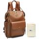 MISS FONG Baby Changing Bag with Foldable Changing Mat & Stroller Straps & Insulated Pockets Baby Bags Nappy Changing Bag Backpack Leather Diaper Bags for Mum and Dad -Brown