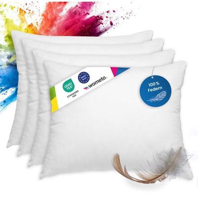 4er Set Federkissen 100% Federn 40x50 cm - 450g OekoTex Kissen Füllkissen Bezug Baumwolle weiß i