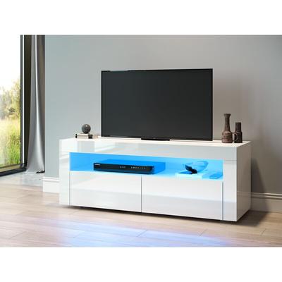 Tv Board led 120x40x45cm mit 2 Türen tv Schrank Weiß Beleuchtung tv Lowboard Hochglanz - Sonni Image