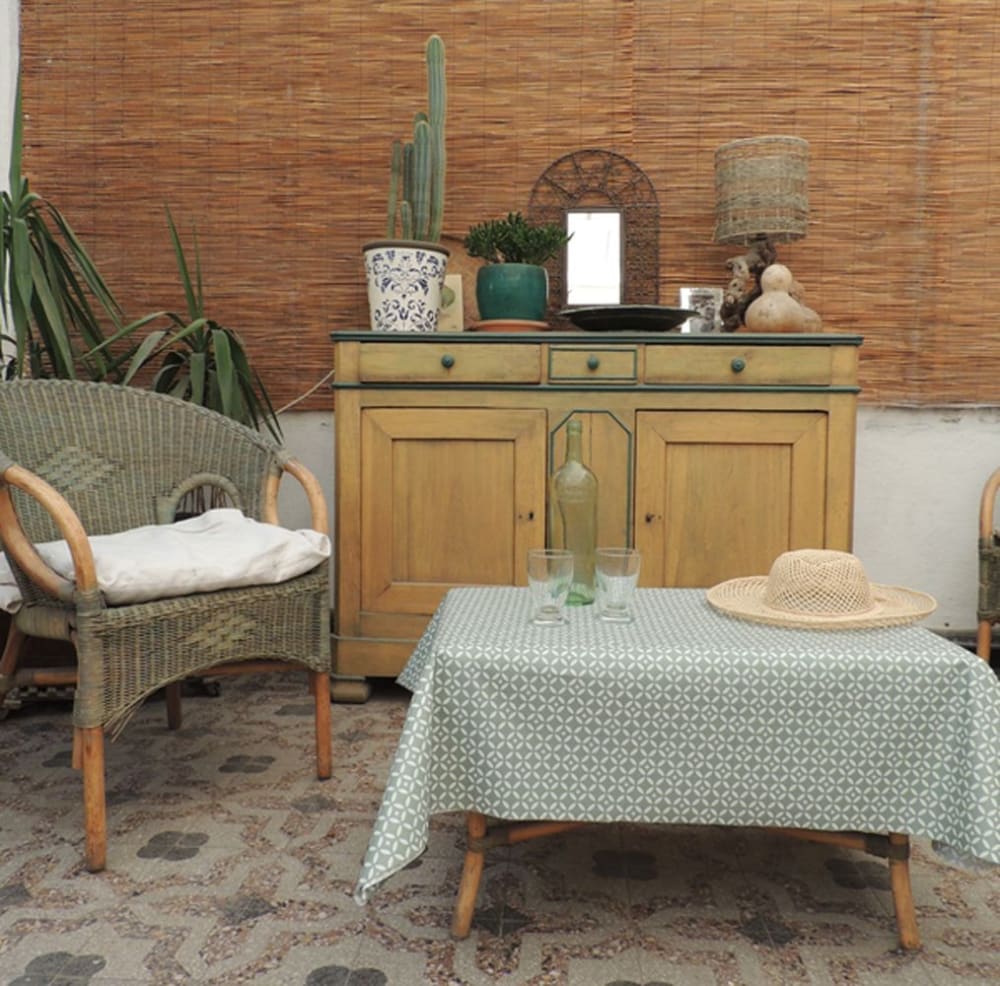 Nappe en coton enduit verte rectangle 160 x 300 cm