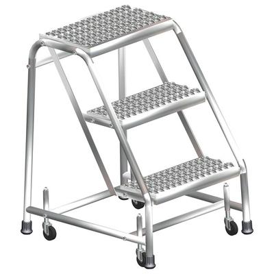 Ballymore SS3N 3-Step Stainless Steel Rolling Step Stool with Spring Loaded Casters, 16" Wide Steps, and 10" Deep Top Step