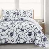 Lark Manor™ Sumava Scandinavian Reversible Floral Quilt Set Microfiber in White/Blue/Navy | King Quilt + 2 Shams | Wayfair