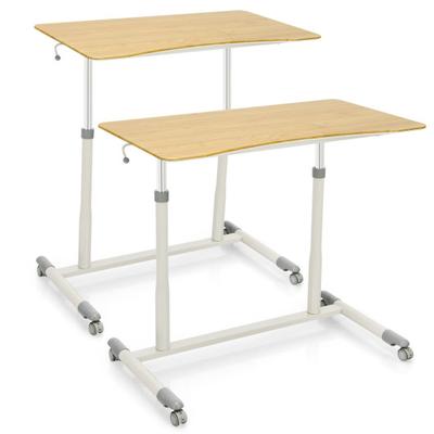 Costway Height Adjustable Computer Desk Sit to Stand Rolling Notebook Table -Natural