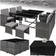 Tectake - Set da giardino in rattan Malaga, 6+4+1 con copertura protettiva - arredo giardino,