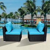 Sol 72 Outdoor™ Ronquillo 2 Piece Rattan Sofa Seating Group w/ Cushions Synthetic Wicker/All - Weather Wicker/Wicker/Rattan in Blue | Wayfair