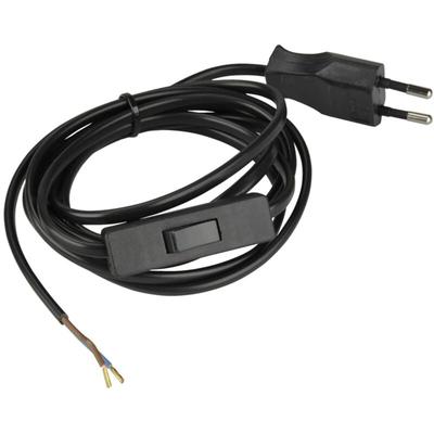 Unitec 44539 Euro-Zuleitung mit Schnurschalter, H03VVH2-F 2x0,75mm2, mit verbautem Euro-Stecker,