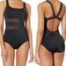 Nike Swim | Nike Women's Solid Black Mesh Accent V-Back One Piece Swimsuit | Color: Black | Size: L