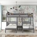 Gennero Full Over Twin & Twin Solid Wood L-Shaped Triple Bunk Beds by Harriet Bee in Brown/Gray/Green | 70 H x 57 W x 99.4 D in | Wayfair