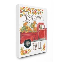 Stupell Industries Welcome Fall Phrase Autumn Red Truck Dog by Deb Strain - Graphic Art Print Canvas, Wood in White | 48 H x 36 W x 1.5 D in | Wayfair