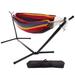 Arlmont & Co. Devante Double Brazilian Outdoor Hammock w/ Stand Polyester/Cotton in Red/Indigo/Brown | 39 H x 39 W x 113 D in | Wayfair