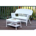 White Wicker Patio Love Seat And Coffee Table Set Without Cushion- Jeco Wholesale W00206-LCS