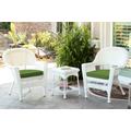 White Wicker Chair And End Table Set With Hunter Green Chair Cushion- Jeco Wholesale W00206_2-CES034