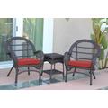 3Pc Santa Maria Espresso Wicker Chair Set - Brick Red Cushions- Jeco Wholesale W00208_2-CES018