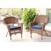 Honey Wicker Chair With Midnight Blue Cushion - Set Of 4- Jeco Wholesale W00205_4-C-FS011-CS