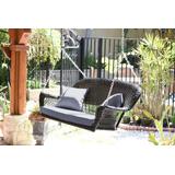 Black Resin Wicker Porch Swing With Steel Blue Cushion- Jeco Wholesale W00207S-D-FS033