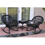 3Pc Santa Maria Black Rocker Wicker Chair Set - Black Cushions- Jeco Wholesale W00211_2-RCES017