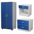 URBNLIVING Orlando 3 Piece Wooden Kids Bedroom Set Wardrobe Chest Cabinet Bedside Table (Blue)