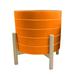 Rosecliff Heights Planter on Stand - Ceramic Planter on Wooden Base - Contemporary Striped Design in Orange | 11 H x 10 W x 10 D in | Wayfair