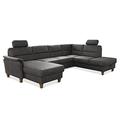 CAVADORE Wohnlandschaft Palera / U-Form Federkern-Sofa mit Schlaffunktion, Stauraum und 2 Kopfstützen / 314 x 89 x 212 / Mikrofaser in Lederoptik, Dunkelgrau