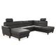 CAVADORE Wohnlandschaft Palera / U-Form Federkern-Sofa mit Schlaffunktion, Stauraum und 2 Kopfstützen / 314 x 89 x 212 / Mikrofaser in Lederoptik, Dunkelgrau