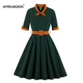 Robe mi-longue vert foncé pour femme tunique rétro vintage robe rockabilly robe éducative bureau