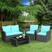 Red Barrel Studio® 4 Piece Rattan Sofa Seating Group w/ Cushions Synthetic Wicker/All - Weather Wicker/Wicker/Rattan in Blue | Outdoor Furniture | Wayfair