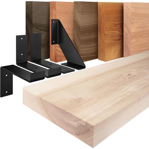 Wandregal Holz, Bücherregal, Hängeregal Basic, Roh / Schwarz 100cm, LWG-01-A-001-100LS – Roh – Lamo