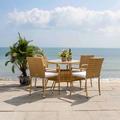 Safavieh Laina Round 4 - Person Bistro Set w/ Cushions Glass/Metal in Brown | Outdoor Furniture | Wayfair PAT7703D-2BX