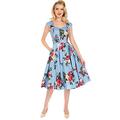 H&R Jolene Retro 1950's Vintage Summer Flare Swing Floral Wedding Party Dress - Blue (3XL)