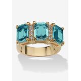 Women's Yellow Gold-Plated Emerald Cut 3 -Stone Simulated Birthstone & CZ Ring by PalmBeach Jewelry in December (Size 8)