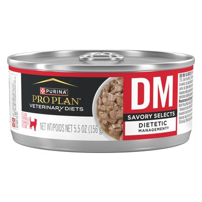 Purina Pro Plan Veterinary Diets DM Dietetic Management Savory Selects Feline Formula Wet Cat Food, 5.5 oz., Case of 24, 24 X 5.5 OZ