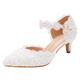 Crystal Queen Mary Jane Heels For Women Pointed Toe Lolita Heeled Sandals 5CM Ankle Strap Kitten Heels Sandals Dress Working Bridal Party Wedding Shoes, White 2 Inches, 6.5 UK