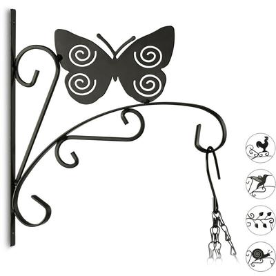 Relaxdays Blumenhaken mit Schmetterling, Blumenampelhalter für Wand, Metall Garten-Deko, HxBxT: 30
