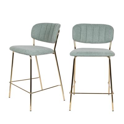 Lot de 2 tabourets de bar en tissu avec pieds dorés vert de gris