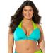 Plus Size Women's Romancer Colorblock Halter Triangle Bikini Top by Swimsuits For All in Neon Mint Oasis (Size 12)
