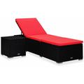 Chaise longue avec coussin et table à thé Résine tressée Rouge