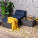 Lark Manor™ Mcgahan Patio Chair w/ Cushions Wicker/Rattan in Blue/Brown | 28 H x 25.5 W x 29.5 D in | Wayfair E287E189C6DB424790965F5B74D0B212