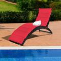 Ebern Designs Jalieah Folding Patio Rattan Portable Lounge Chair Chaise w/ Cushion-Red in Red/Black | 37 H x 25 W x 64 D in | Wayfair