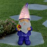 Exhart Solar Woodland Garden Gnome w/ Flower Bouquet Statuary, 11 Inch Resin/Plastic in Indigo | 11 H x 5 W x 4.5 D in | Wayfair 71478-RS