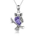 HARMONY BOLA Graduation Gifts for Her Owl Necklace with Crystal 925 Sterling Silver Animal Bird Pendant Silver Jewellery Gift for Women, 45.7+5.1 CM Necklace Extender (Tanzanite)